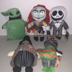 Lot of 5 Nightmare Before Christmas 9” Plush Mayor Harlequin Oogie Jack Sally