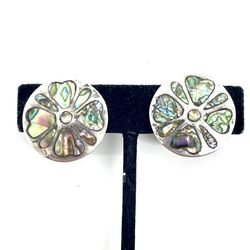Antique Sterling Abalone Taxco Earrings 