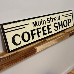 Large 3’ Metal Coffee Shop Sign Vintage Style Cream & Black 