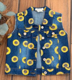 Girls’ Blue Denim Sunflower Vest