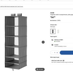 IKEA Hanging Organizer, 6 Compartments – Dark Gray