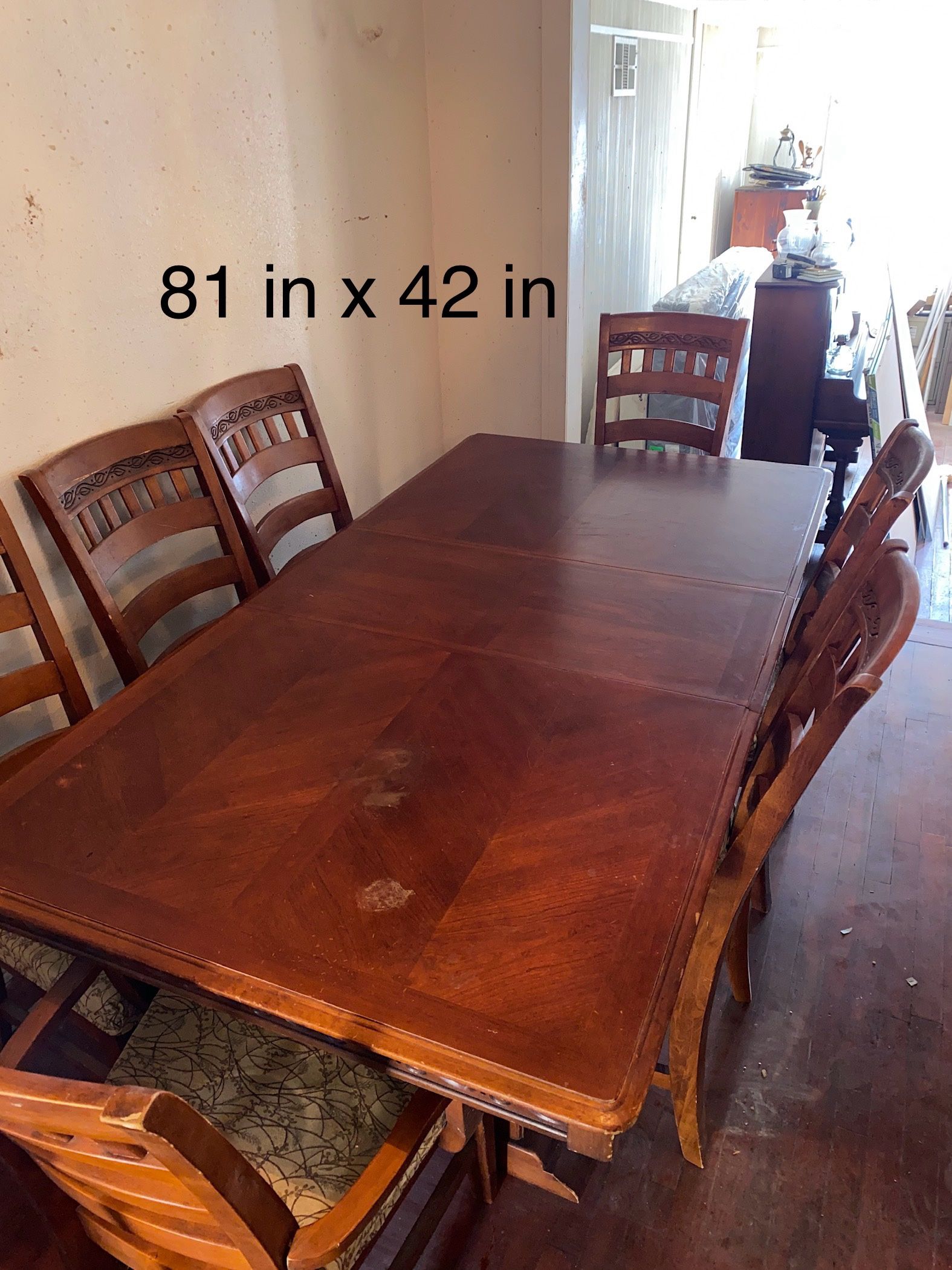 Solid Wood Dining Table With 7 Chairs 