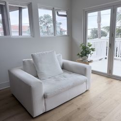 Living Spaces Paloma Cotton White Beige Fabric 58" Oversized Chair Couch