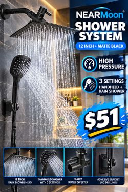 NearMoon 12-Inch Matte Black Shower System
