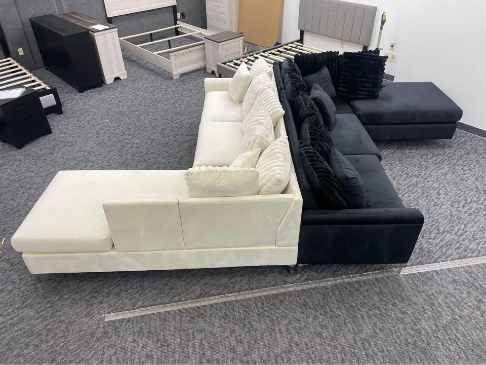 Brand New Black L Shape Velvet Sofa With Cushions $625