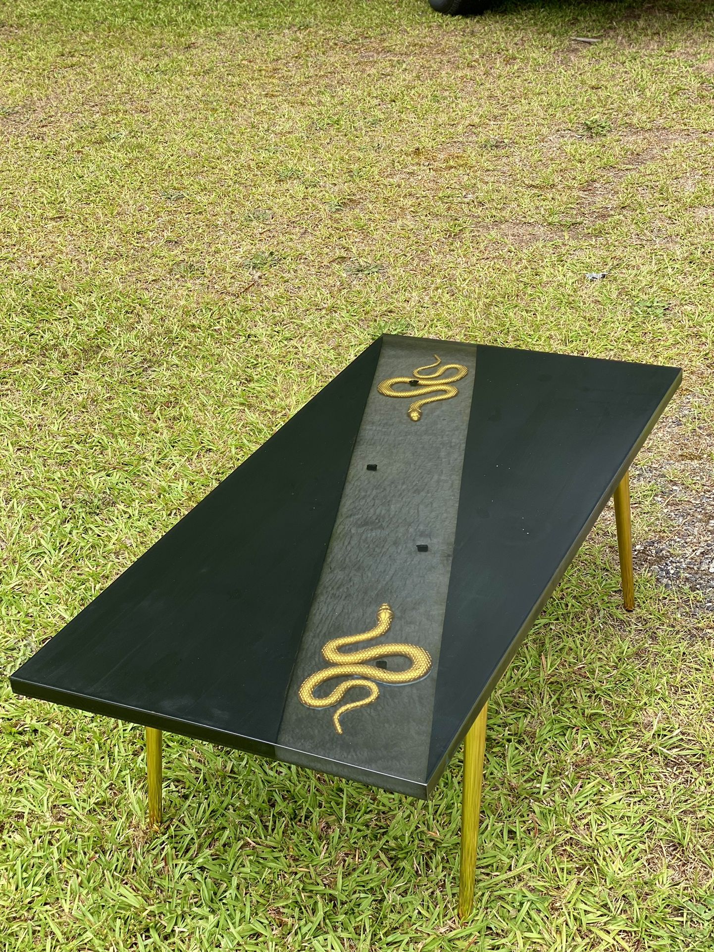 Custom Epoxy Resin Coffee Table With Gold Snake
