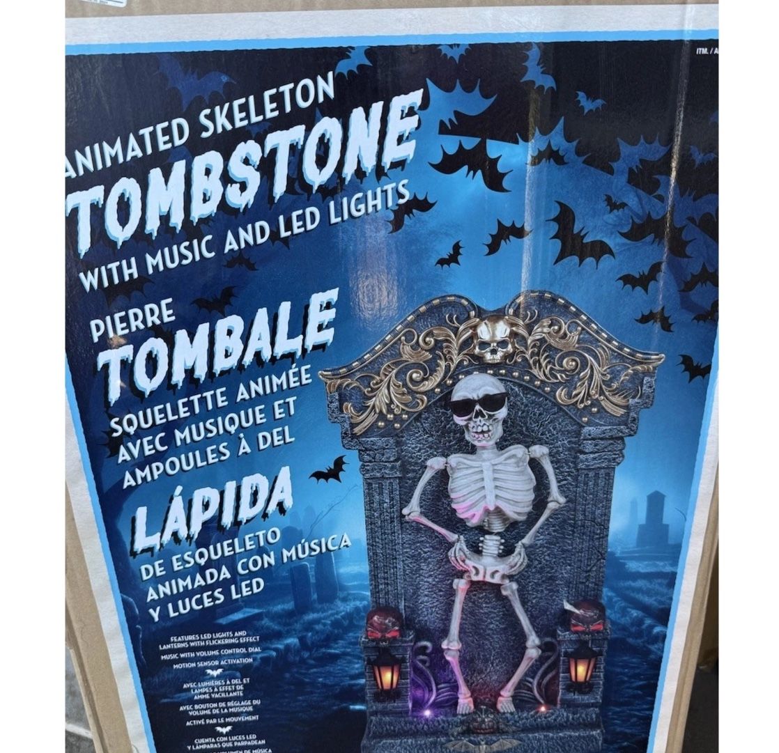 Halloween Animated Skeleton Tombstone with Led Lights and Music Brand New In Box