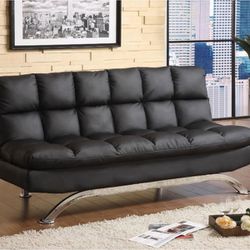 Brand New Black Leather Futon Sofa Sleeper