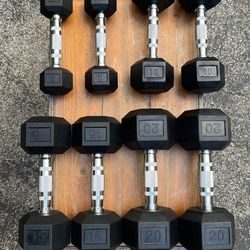 SET OF RUBBER DUMBBELLS  (PAIRS OF)  :   5s   10s  15s   20s