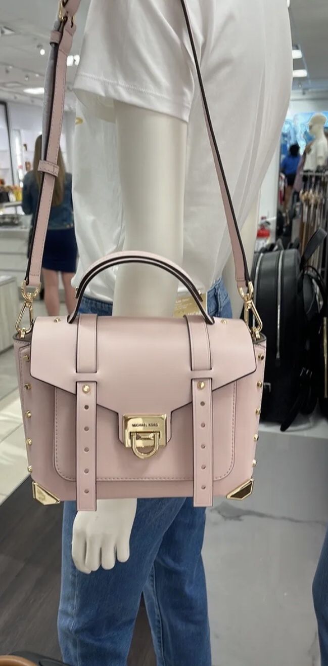 Michael Kors Manhattan Medium Powder blush Pink Leather Satchel Crossbody Bag