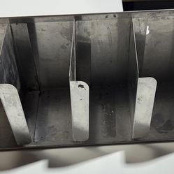 stainless steel, multi-section, adjustable cup and lid organizer.