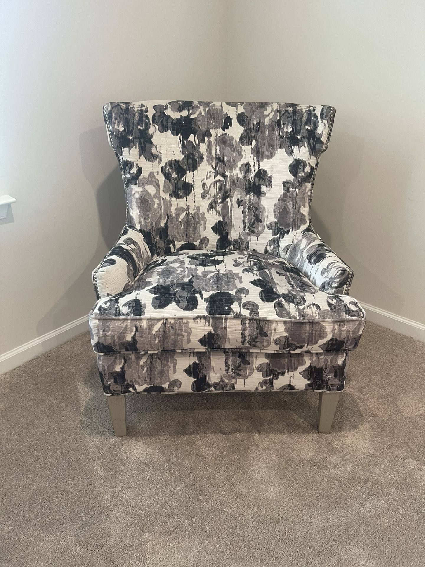 Black, Gray And Cream Floral Accent Chair