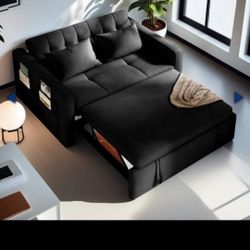 NEW YITA HOME 55 in. Convertible sofa bed with pull out bed couch with reclining backrest and pocket black velvet