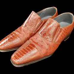 David Eden Genuine Ostrich  Skin Mens Brown  Oxford Dress Shoes 11.5 