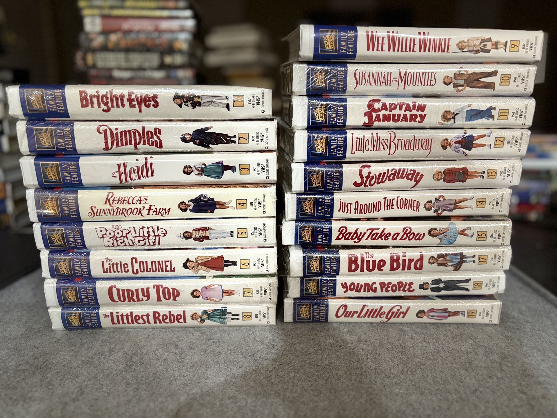 Shirley Temple VHS Lot – 19 Tapes (Missing #16), Most Sealed, Fox Family Feature