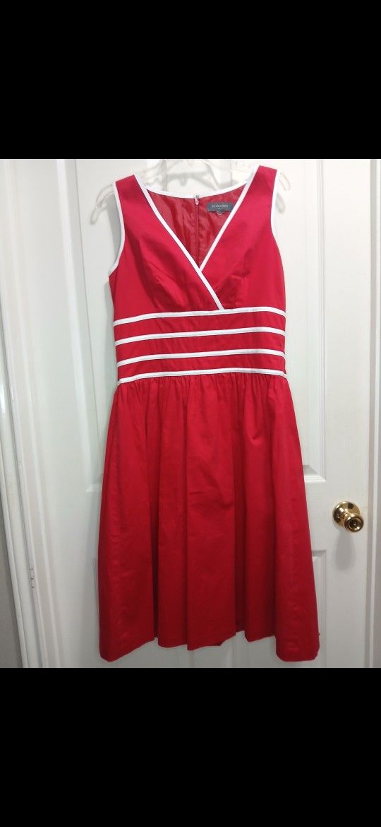 Liz Claiborne Red & White Detail Sleeveless Dress Women's Size 12