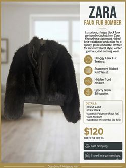Zara Black Faux Fur Bomber Jacket