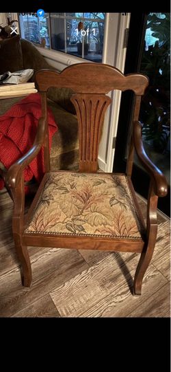 Wood Armchair with Upholstered Floral Seat – 39” Tall