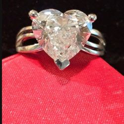 18K Solid Gold W/5 Carat Heart Shaped Lab Diamond Solitaire Engagement Ring
