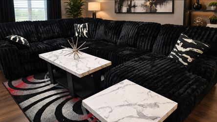 Large Black Corduroy Velvet Sectional Sofa