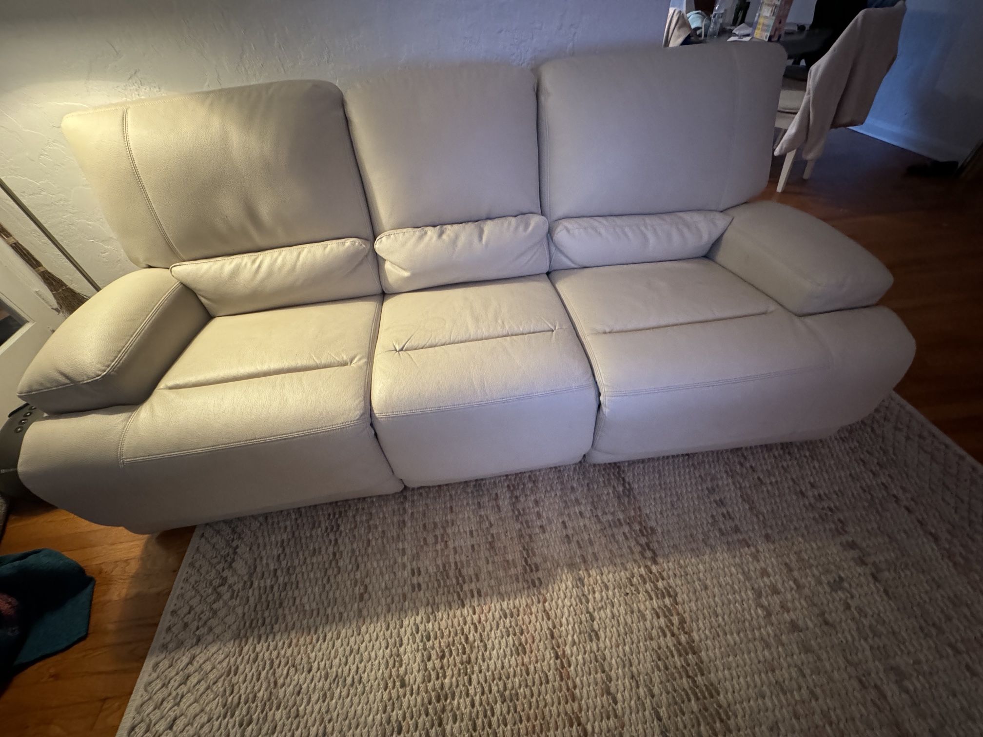 Reclining Fake Leather Couch Cream