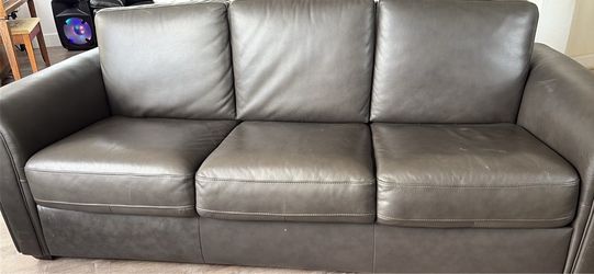 Grey leather sofa bed couch