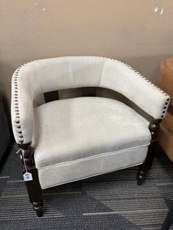 White Upholstered Barrel Accent Chair