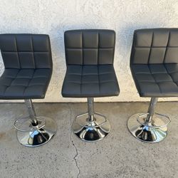 Set of 3 Gray Faux Leather Bar Stools 