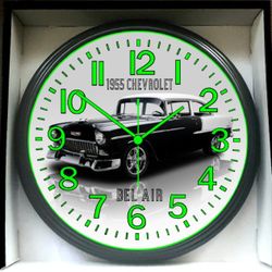 1955 Chevy Chevrolet Bel Air Nomad Glow In The Dark Wall Clock New!