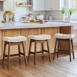 Linen Saddle Trio – Set of 3 24” Counter Height Bar Stools