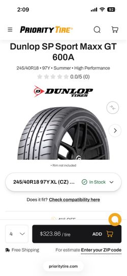 Dunlop SP Sport Maxx GT 600A Tire 245/40R18