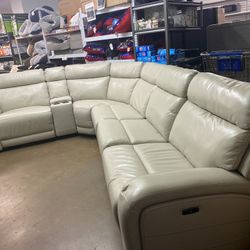 Gearhart Leather Power Reclining Sectional With 2 Small Hole Defect