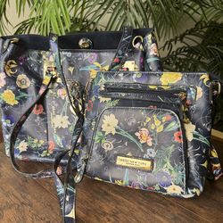 Andrew Marc New York Women’s LG Blue Floral Shoulder Bag Matching Smaller Purse