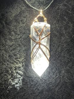 Beautiful Copper Wire Wrapped Clear Quartz Necklace 