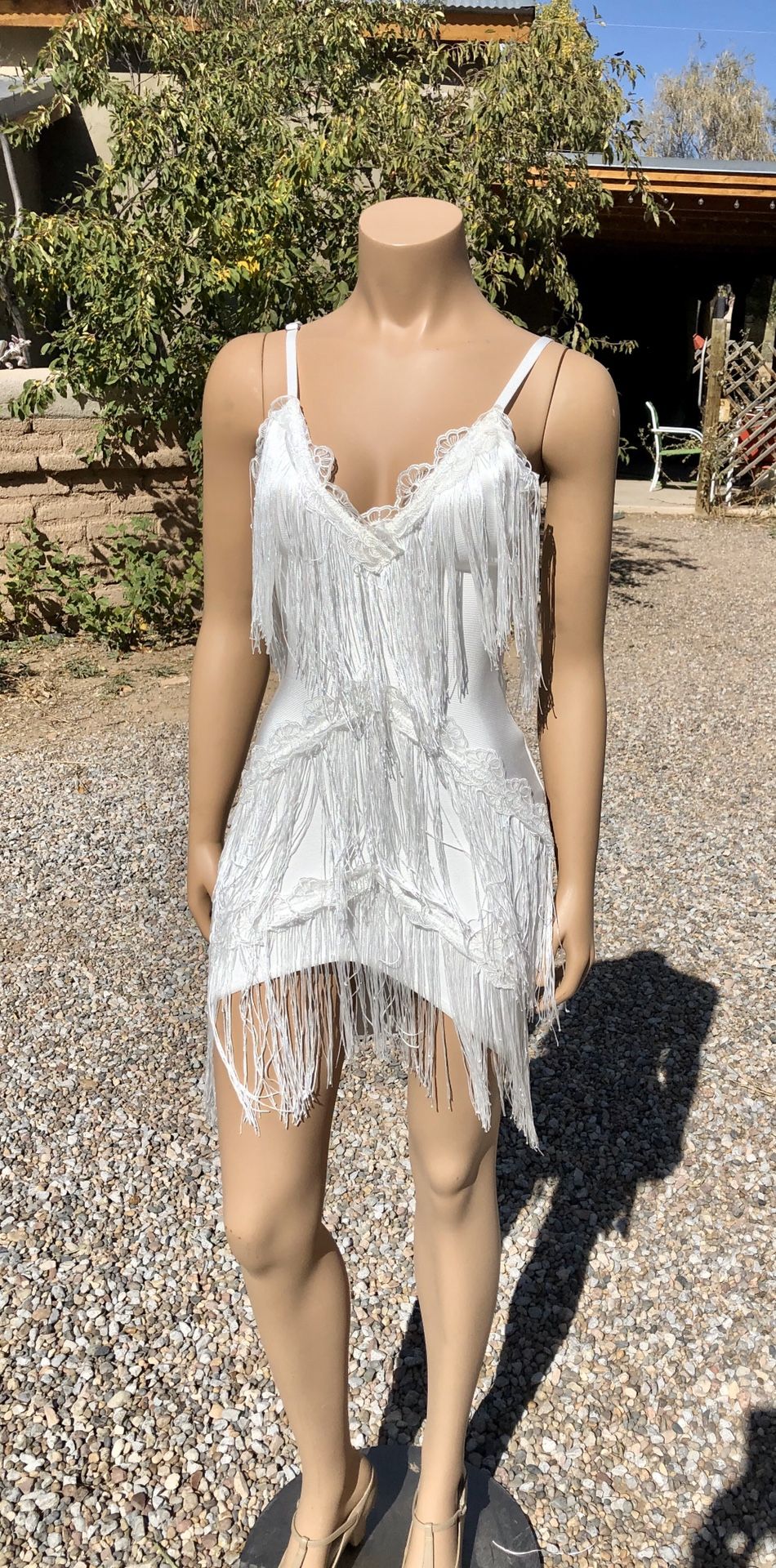 Fringe white bandage dress