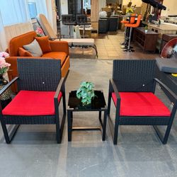 🔥Set of 3🔥Outdoor Patio Furniture Set, Rattan with Cushioned Patio Chairs and Glass Coffee Table, Balcony Rattan Bistro Set for Backyard, Lawn, Pool