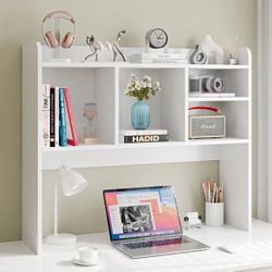 PERFECT FOR DORM/HOME OFFICE-Desktop Bookshelf Storage Tabletop Wooden Hutch(White)