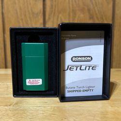 Ronson Jetlite Butane Torch Lighter Green Adjustable Flame Refillable USA NEW