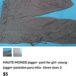 HAUTE MONDE jogger- pant for girl- young - jogger-pantalon para niña- Jóven sizes 3