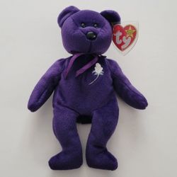 Princess Diana Beanie Baby Bear by Ty! 1997, The Purple Beanie Bear! P.E. Pellets, Tush Tag, Hang w/ Protector! Near Mint Cond!