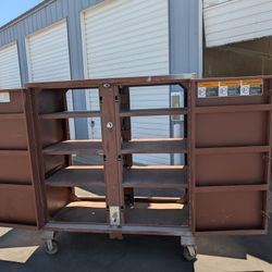 Huge Double Sided 4 Door Job Box Toolbox Upgraded With Industrial Casters 