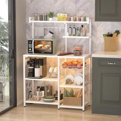 Baker's Rack/Coffee Cart with Power Outlet, LED Lights