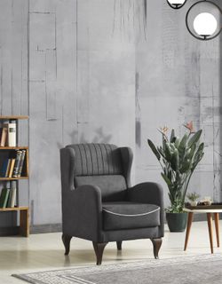 Modern Gray Wingback Armchair - Elegant & Cozy Living Room Chair
