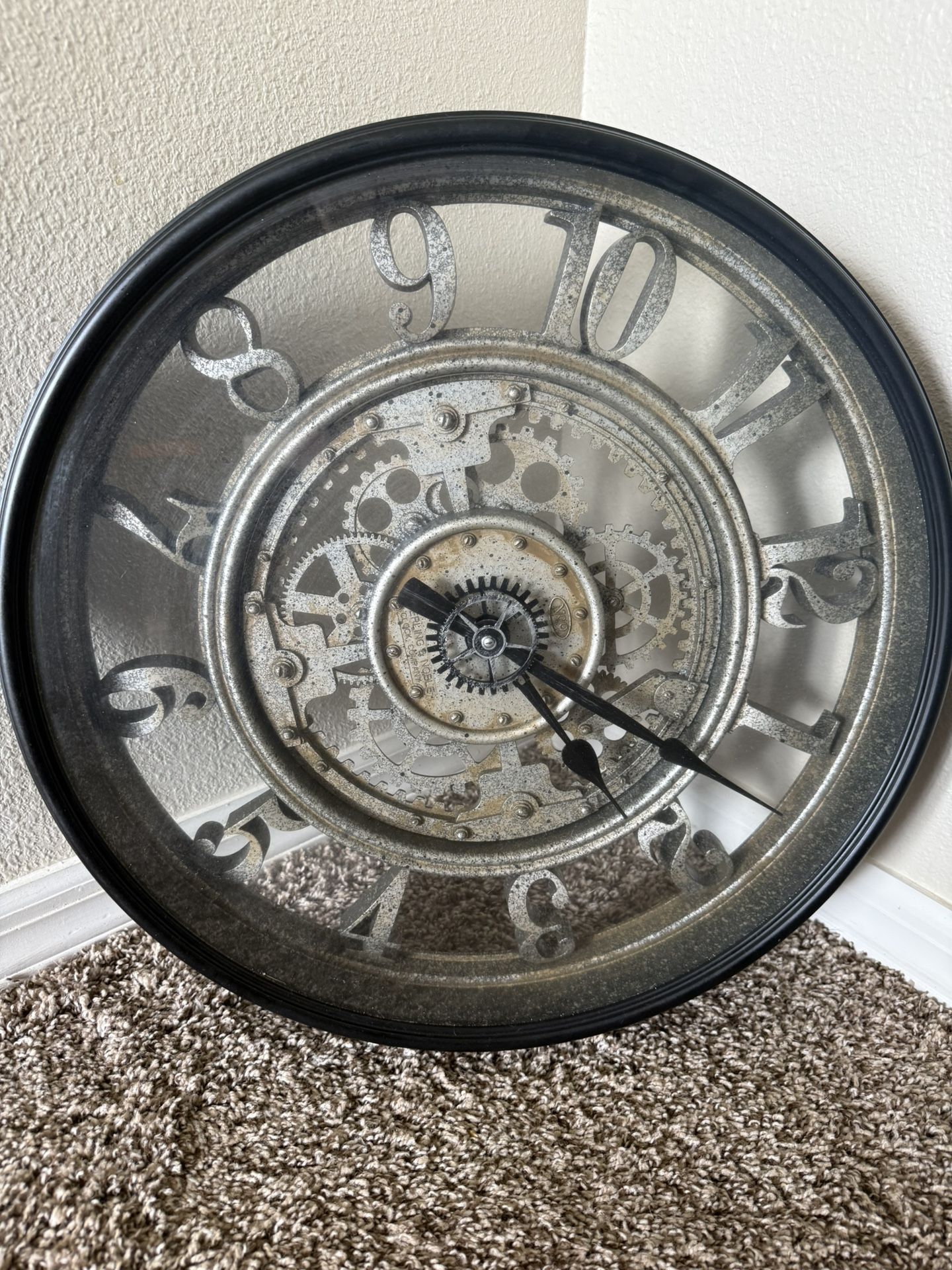 20" Indoor Rustic Metal Arabic Moving Gear Analog Wall Clock