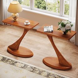 Tribesigns Narrow Side Tables Set of 2 Small Coffee Table with Solid Wood Legs Bedside Table for Living Room, Bedroom and Small Rooms 60 x 30 x 65 cm 