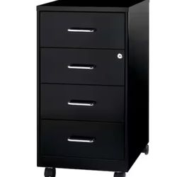 18 in. D 4-Drawer Metal Letter Width 14.25 in. W Mobile Organizer Vertical File Cabinet, Black