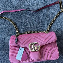 Pink Velvet Gucci Purse Chain Bag Shoulder Handbag
