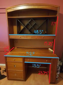 Wooden Desk with shelves , drawers , pin board