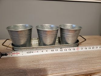 Flower pots; sliver and brass metal; tray included-$12