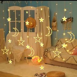 Home Decor Fairy String Lights - Stars & Moon Design For Party, Weddings, Birthdays, Battery Operated Curtain Lights, Moon Star Led Lights For Bedroom